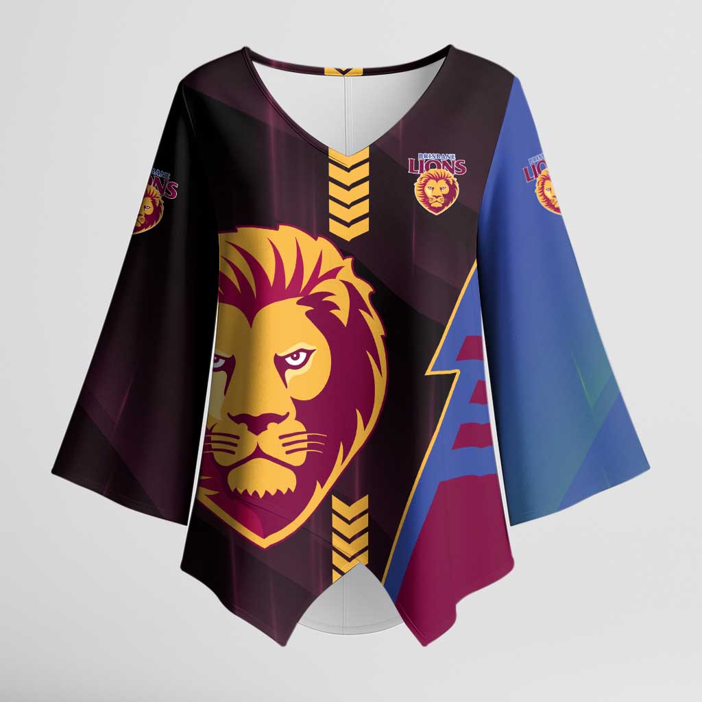 Personalized Brisbane Lions Kimono Sleeve Blouse Modern Geometric Sports Graphic Style
