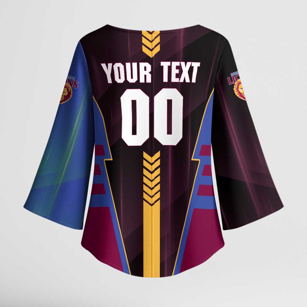 Personalized Brisbane Lions Kimono Sleeve Blouse Modern Geometric Sports Graphic Style