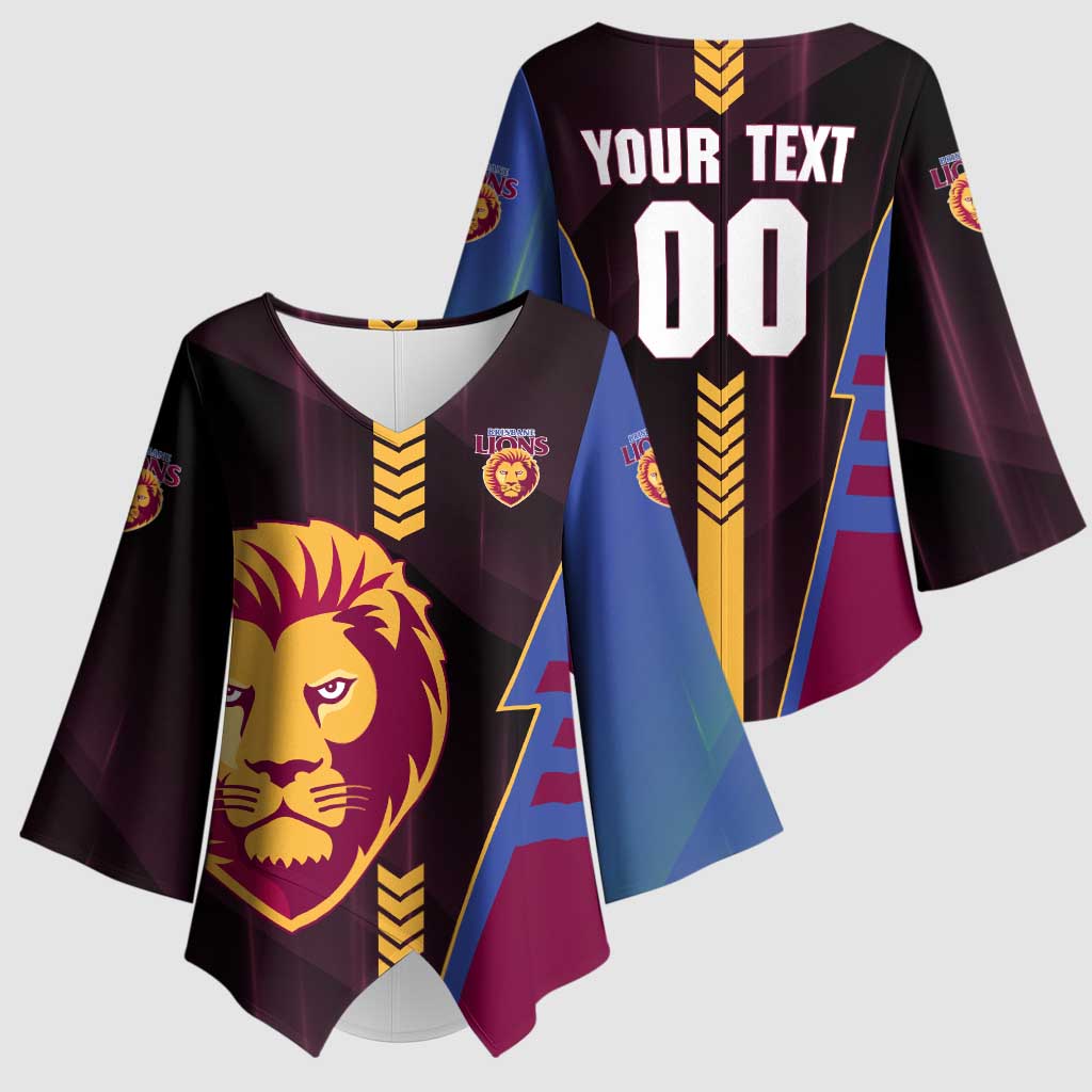 Personalized Brisbane Lions Kimono Sleeve Blouse Modern Geometric Sports Graphic Style