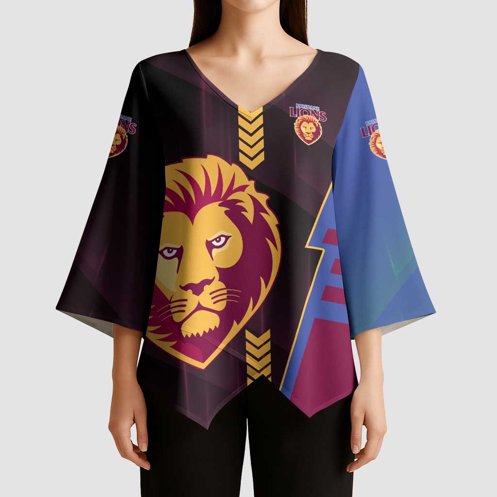 Personalized Brisbane Lions Kimono Sleeve Blouse Modern Geometric Sports Graphic Style