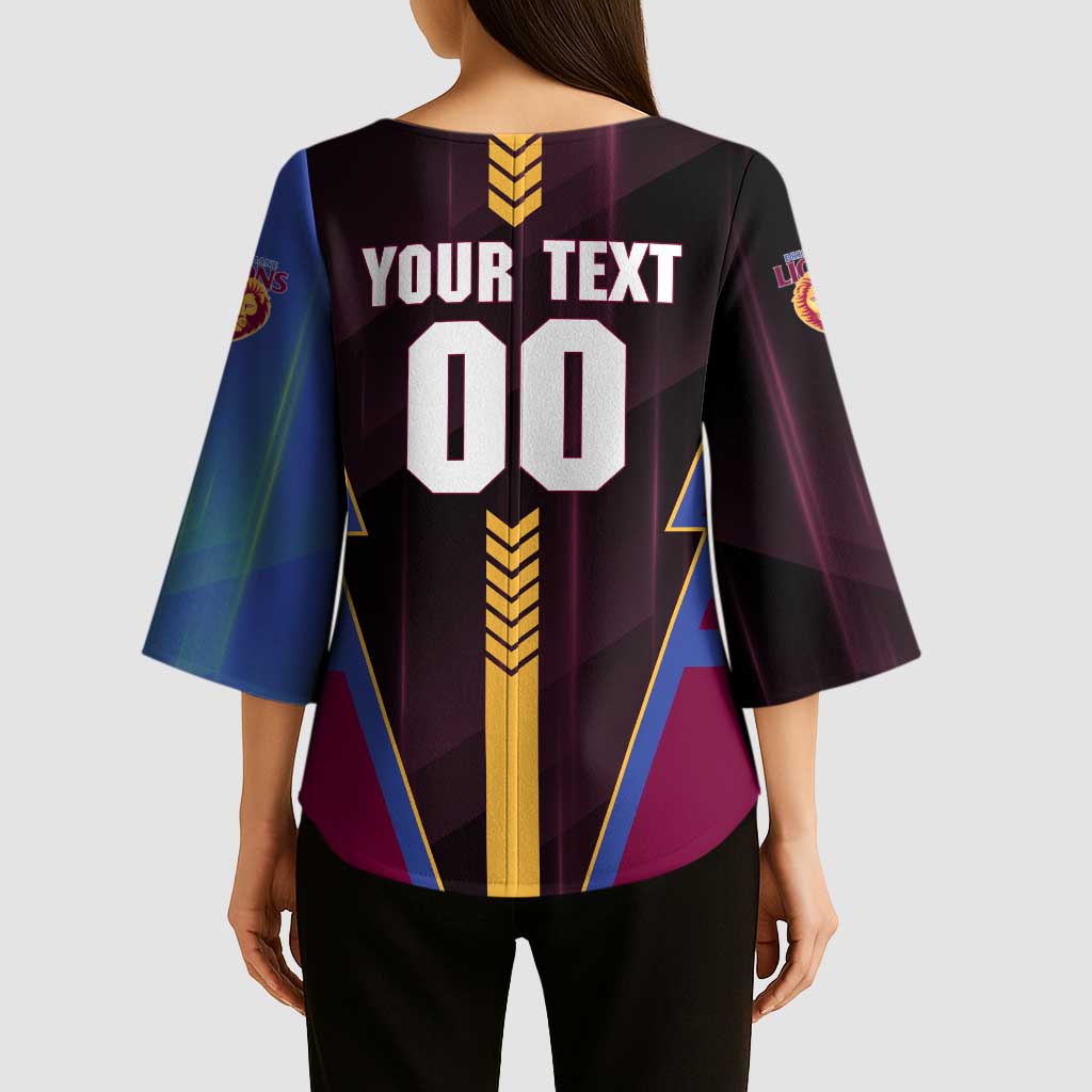 Personalized Brisbane Lions Kimono Sleeve Blouse Modern Geometric Sports Graphic Style