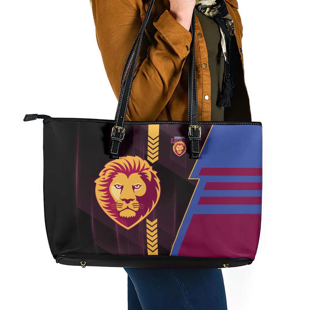 Brisbane Lions Leather Tote Bag Modern Geometric Sports Graphic Style