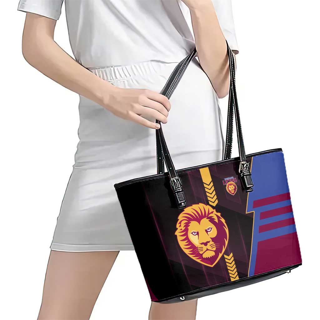Brisbane Lions Leather Tote Bag Modern Geometric Sports Graphic Style