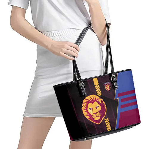 Brisbane Lions Leather Tote Bag Modern Geometric Sports Graphic Style