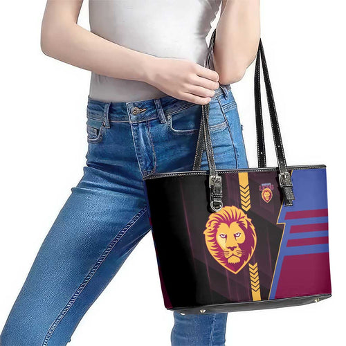 Brisbane Lions Leather Tote Bag Modern Geometric Sports Graphic Style
