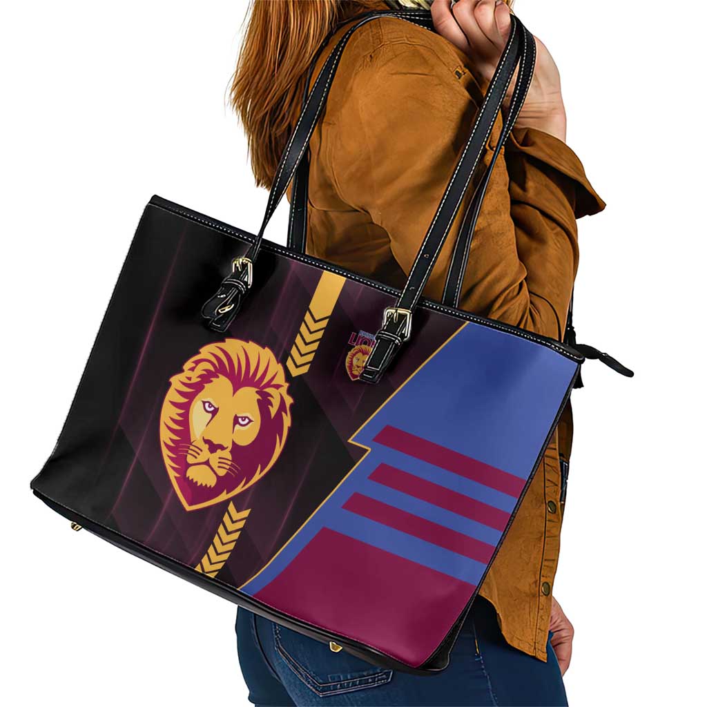 Brisbane Lions Leather Tote Bag Modern Geometric Sports Graphic Style