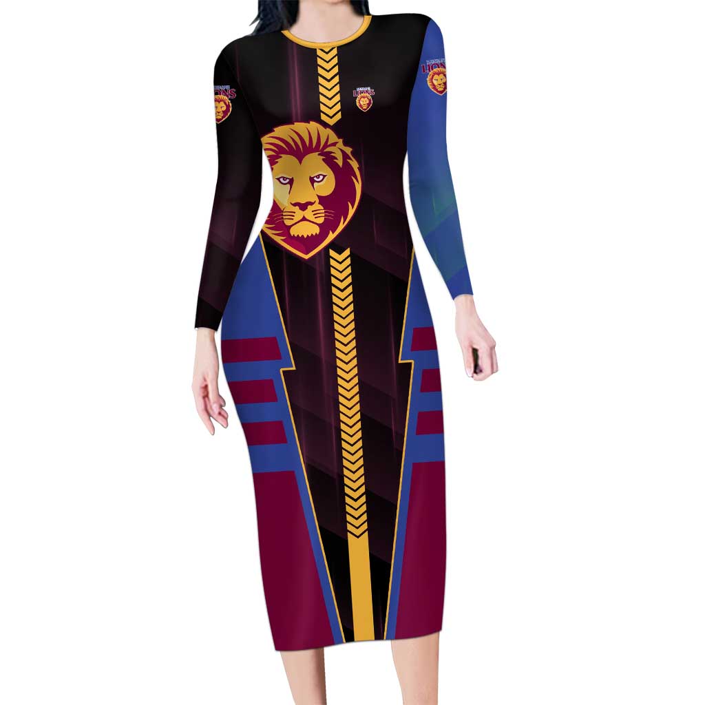 Personalized Brisbane Lions Long Sleeve Bodycon Dress Modern Geometric Sports Graphic Style