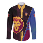Personalized Brisbane Lions Long Sleeve Button Shirt Modern Geometric Sports Graphic Style