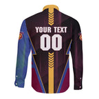 Personalized Brisbane Lions Long Sleeve Button Shirt Modern Geometric Sports Graphic Style