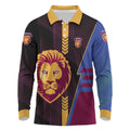 Personalized Brisbane Lions Long Sleeve Polo Shirt Modern Geometric Sports Graphic Style