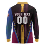 Personalized Brisbane Lions Long Sleeve Polo Shirt Modern Geometric Sports Graphic Style