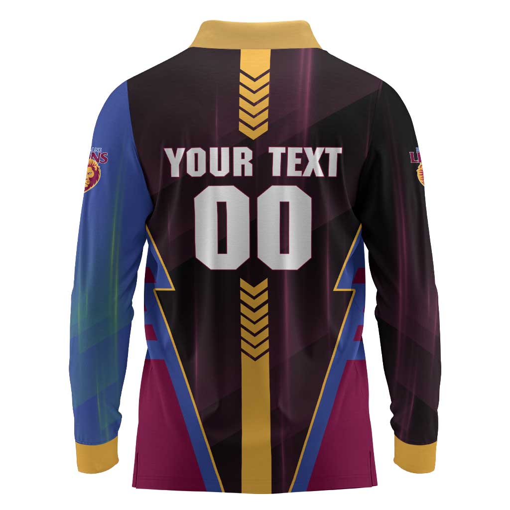 Personalized Brisbane Lions Long Sleeve Polo Shirt Modern Geometric Sports Graphic Style