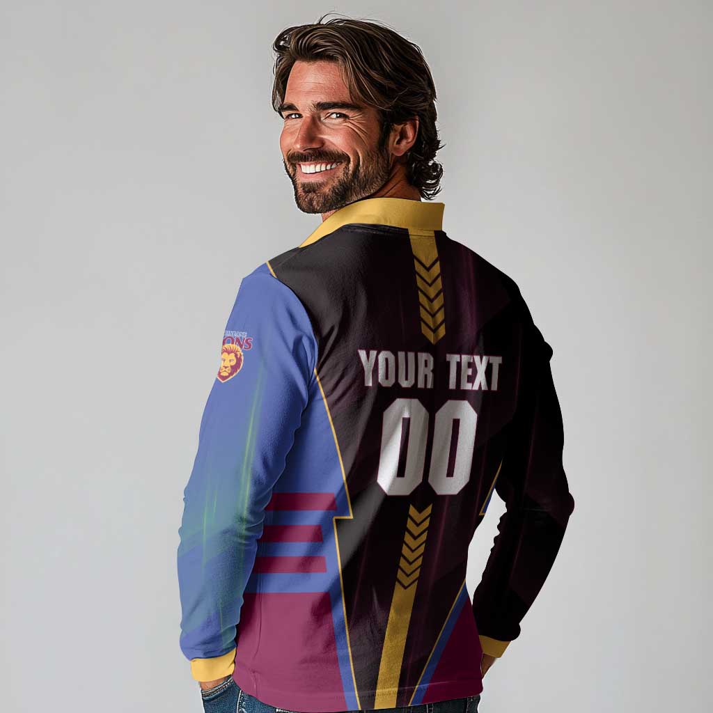Personalized Brisbane Lions Long Sleeve Polo Shirt Modern Geometric Sports Graphic Style
