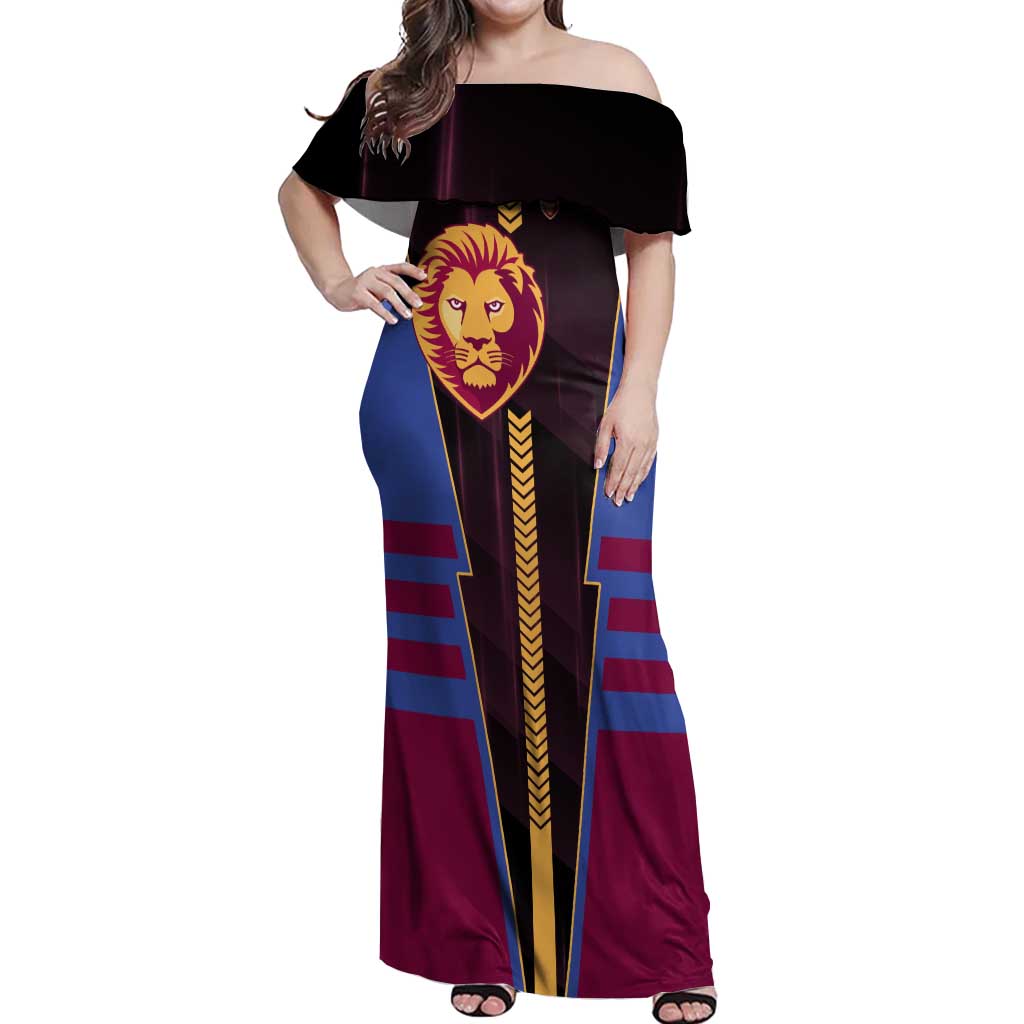Personalized Brisbane Lions Off Shoulder Maxi Dress Modern Geometric Sports Graphic Style