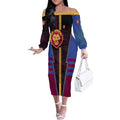 Personalized Brisbane Lions Off The Shoulder Long Sleeve Dress Modern Geometric Sports Graphic Style
