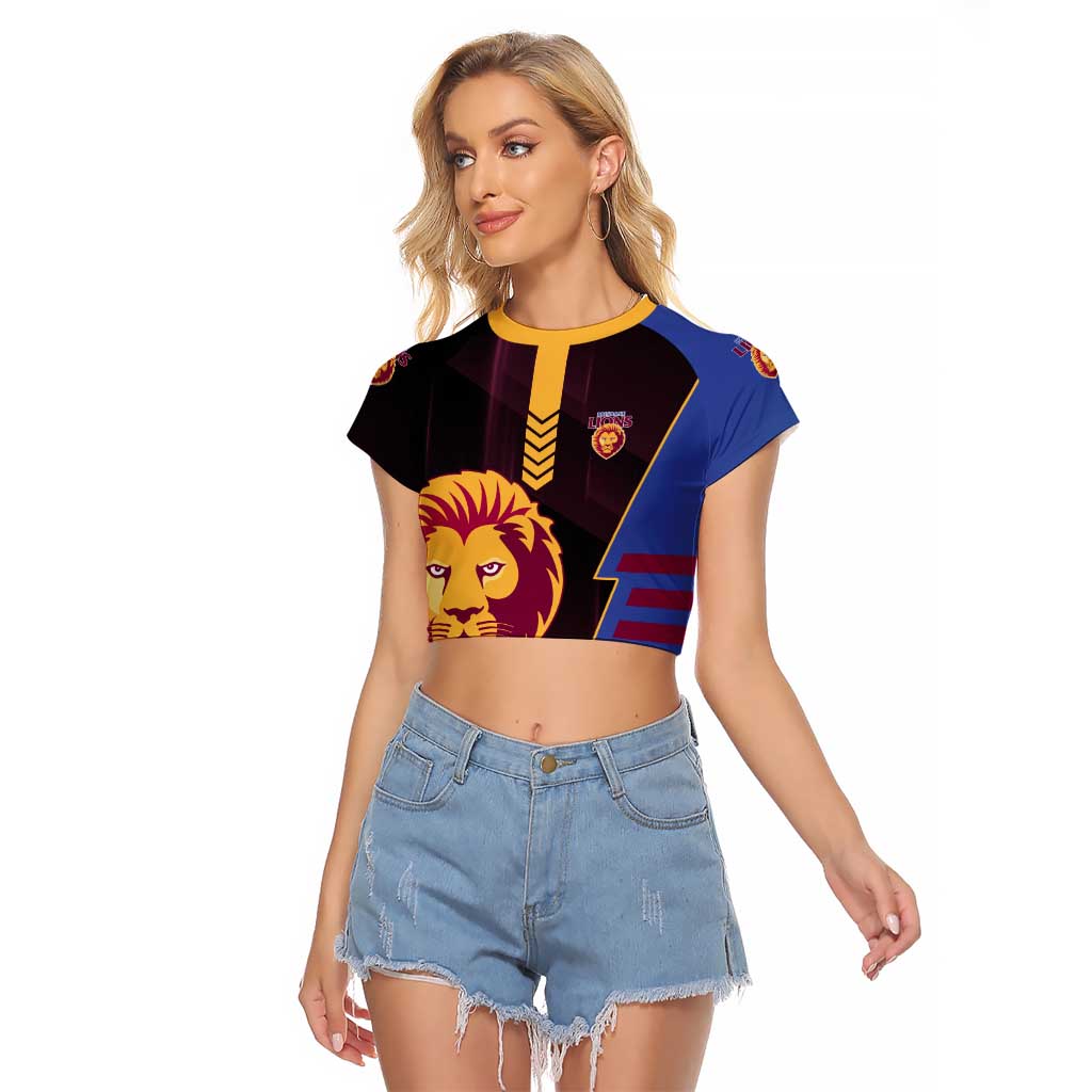 Personalized Brisbane Lions Raglan Cropped T Shirt Modern Geometric Sports Graphic Style
