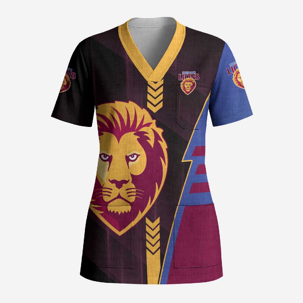 Personalized Brisbane Lions Scrub Top Modern Geometric Sports Graphic Style