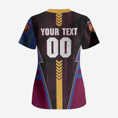 Personalized Brisbane Lions Scrub Top Modern Geometric Sports Graphic Style