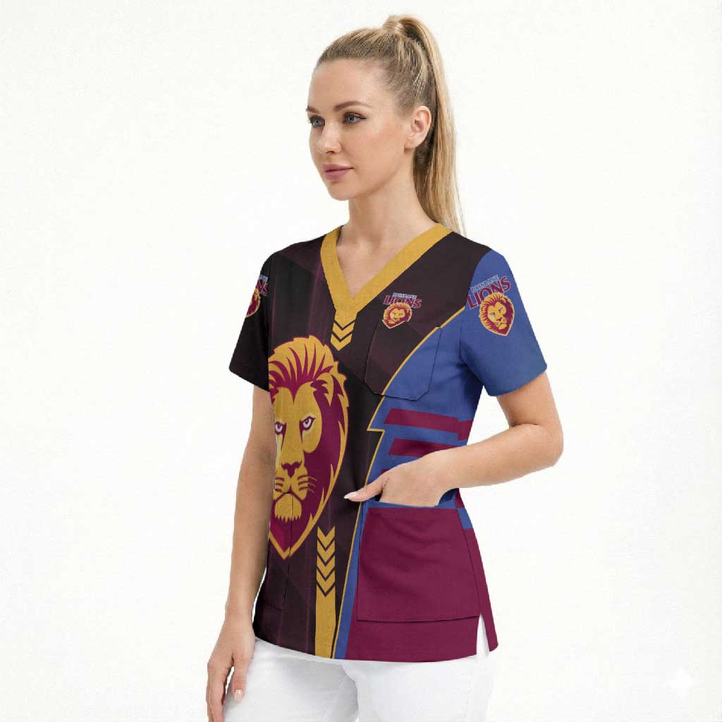 Personalized Brisbane Lions Scrub Top Modern Geometric Sports Graphic Style