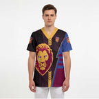 Personalized Brisbane Lions Scrub Top Modern Geometric Sports Graphic Style