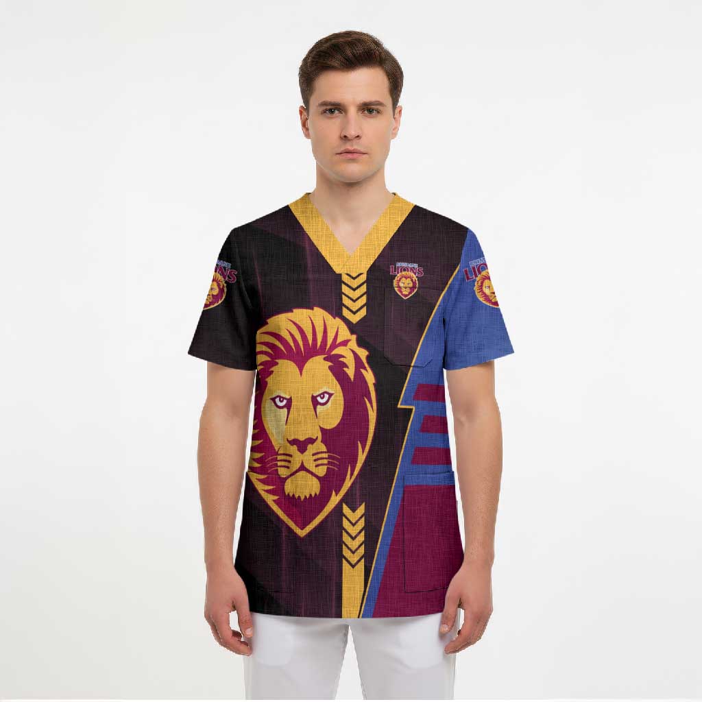 Personalized Brisbane Lions Scrub Top Modern Geometric Sports Graphic Style