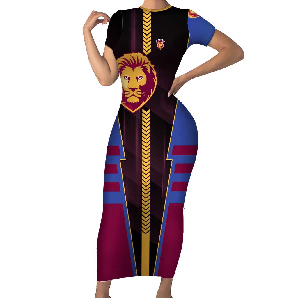 Personalized Brisbane Lions Short Sleeve Bodycon Dress Modern Geometric Sports Graphic Style