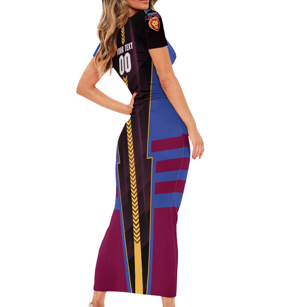 Personalized Brisbane Lions Short Sleeve Bodycon Dress Modern Geometric Sports Graphic Style