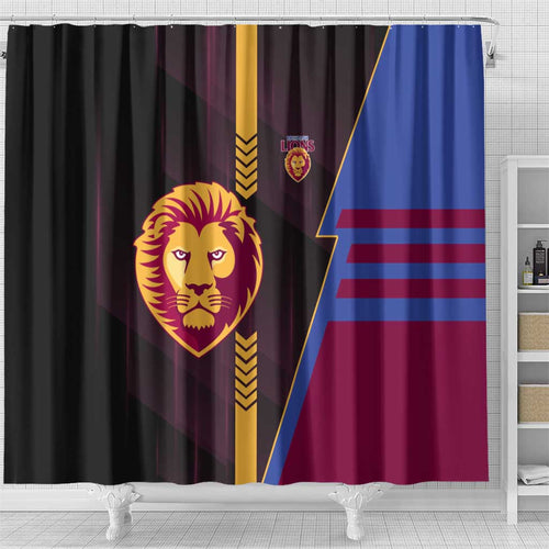 Brisbane Lions Shower Curtain Modern Geometric Sports Graphic Style