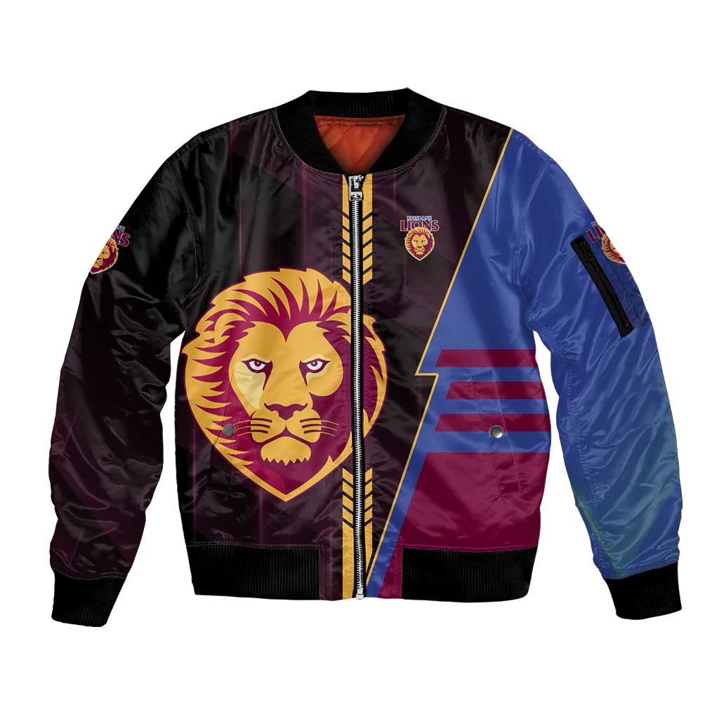 Personalized Brisbane Lions Sleeve Zip Bomber Jacket Modern Geometric Sports Graphic Style