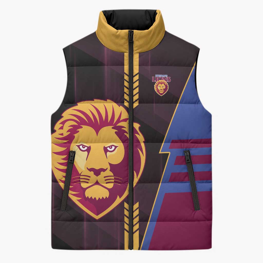 Personalized Brisbane Lions Sleeveless Puffer Jacket Modern Geometric Sports Graphic Style