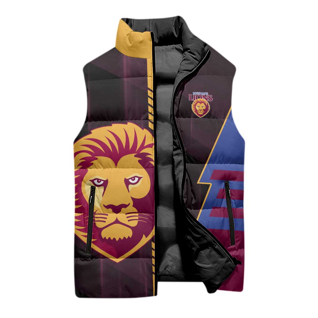 Personalized Brisbane Lions Sleeveless Puffer Jacket Modern Geometric Sports Graphic Style