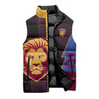 Personalized Brisbane Lions Sleeveless Puffer Jacket Modern Geometric Sports Graphic Style
