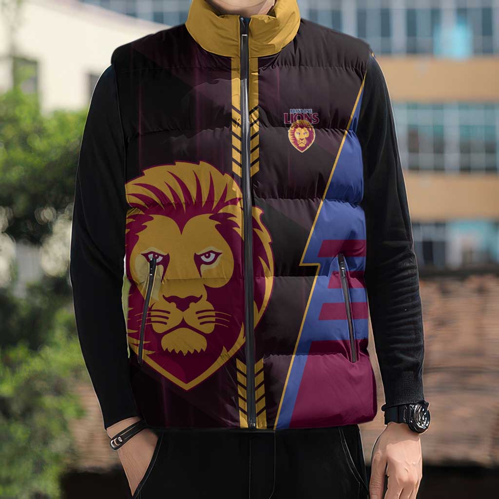 Personalized Brisbane Lions Sleeveless Puffer Jacket Modern Geometric Sports Graphic Style