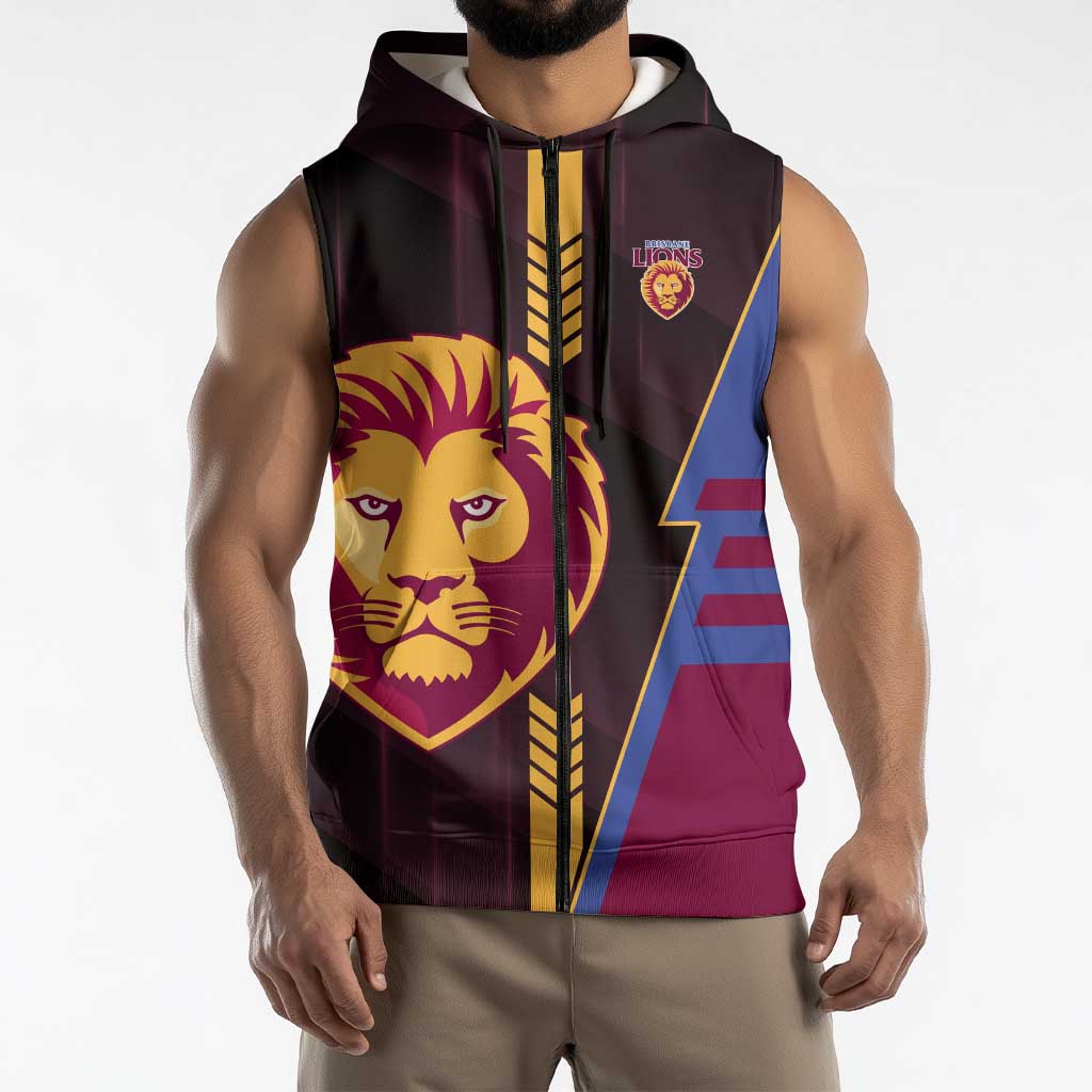 Personalized Brisbane Lions Sleeveless Zip Hoodie Modern Geometric Sports Graphic Style