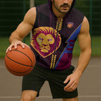 Personalized Brisbane Lions Sleeveless Zip Hoodie Modern Geometric Sports Graphic Style