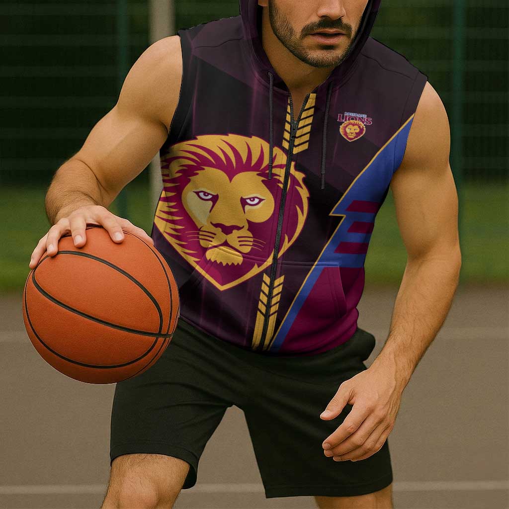 Personalized Brisbane Lions Sleeveless Zip Hoodie Modern Geometric Sports Graphic Style