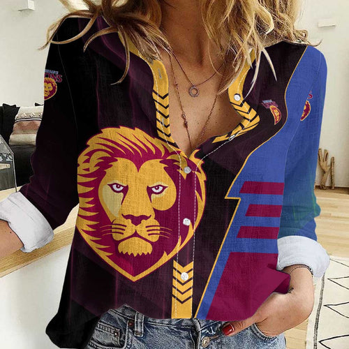Personalized Brisbane Lions Women Casual Shirt Modern Geometric Sports Graphic Style