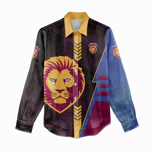 Personalized Brisbane Lions Women Casual Shirt Modern Geometric Sports Graphic Style