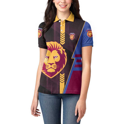 Personalized Brisbane Lions Women Polo Shirt Modern Geometric Sports Graphic Style