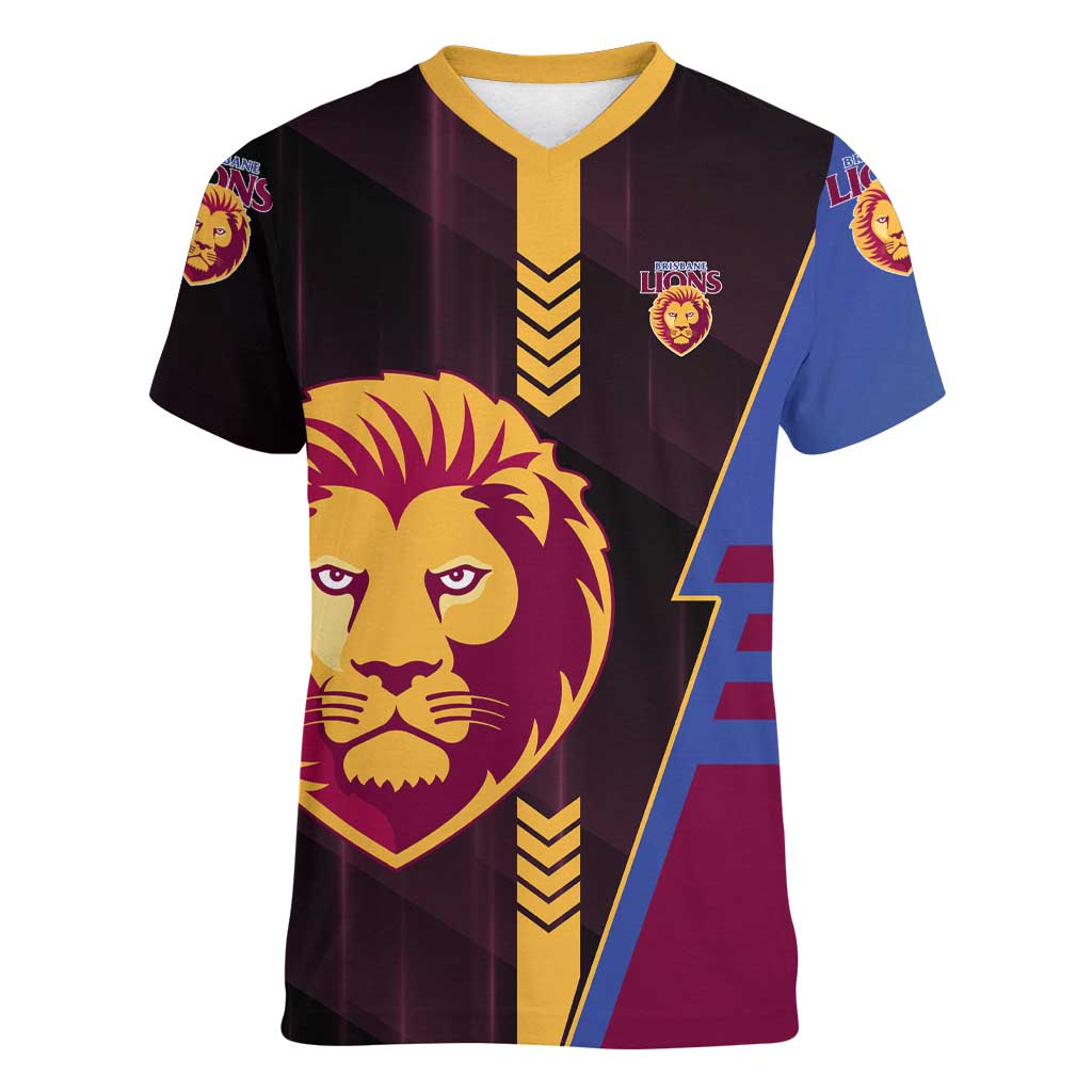 Personalized Brisbane Lions Women V-Neck T-Shirt Modern Geometric Sports Graphic Style