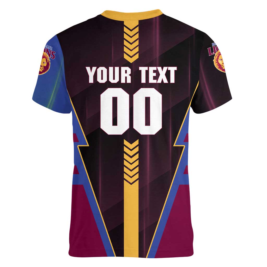 Personalized Brisbane Lions Women V-Neck T-Shirt Modern Geometric Sports Graphic Style