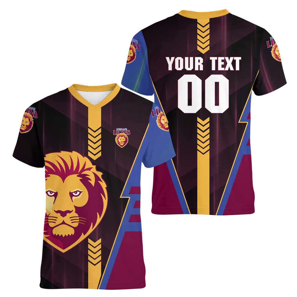 Personalized Brisbane Lions Women V-Neck T-Shirt Modern Geometric Sports Graphic Style