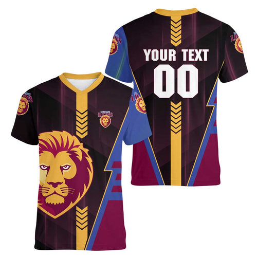 Personalized Brisbane Lions Women V-Neck T-Shirt Modern Geometric Sports Graphic Style