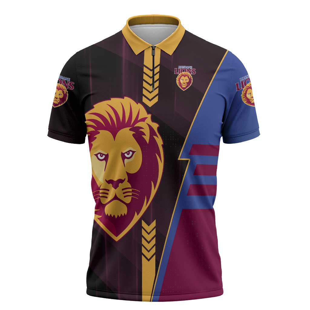 Personalized Brisbane Lions Zipper Polo Shirt Modern Geometric Sports Graphic Style