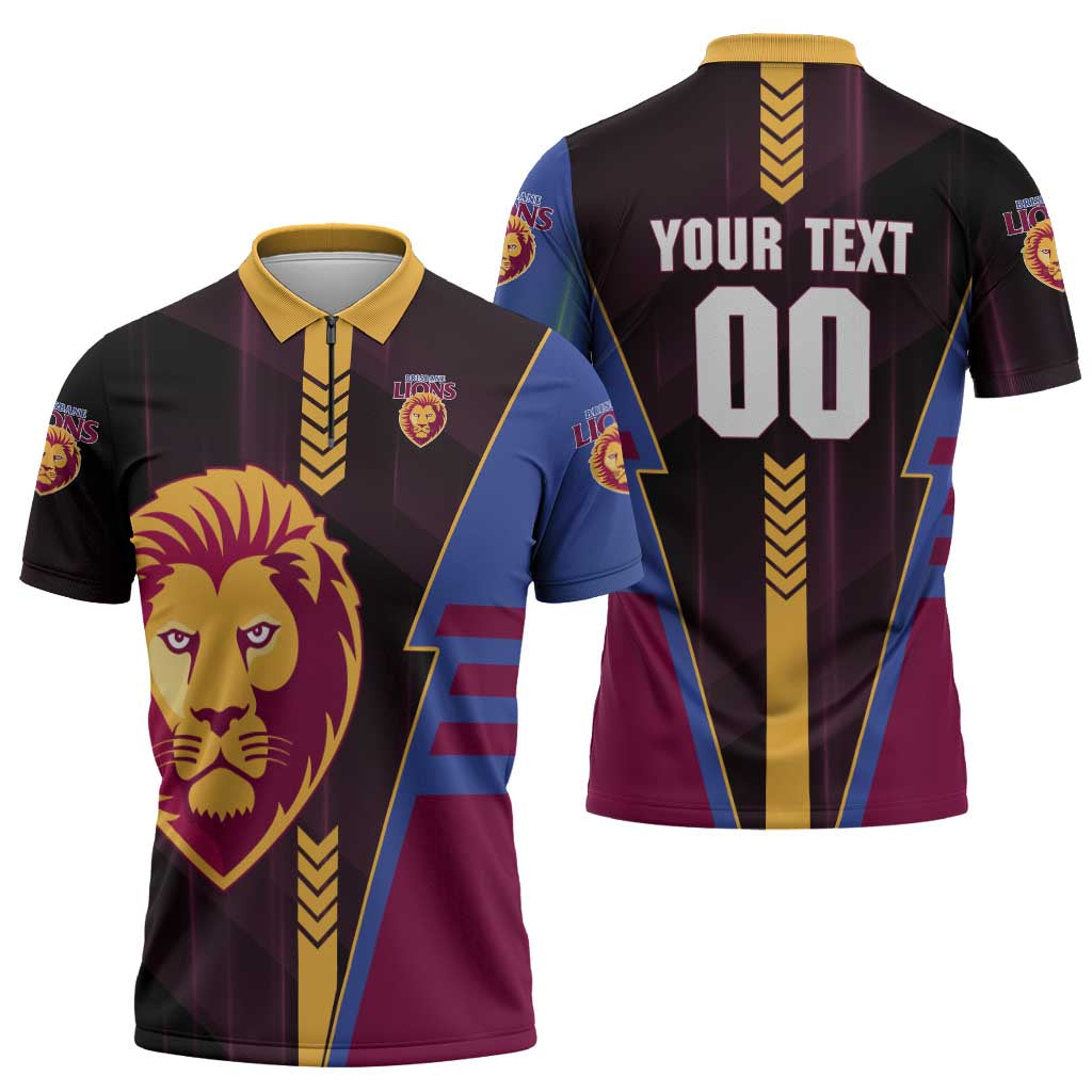 Personalized Brisbane Lions Zipper Polo Shirt Modern Geometric Sports Graphic Style