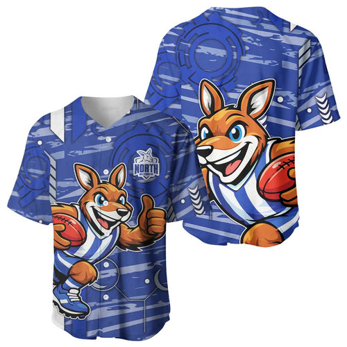 North Melbourne Kangaroos Baseball Jersey Mascot Cartoon Football Illustration Style