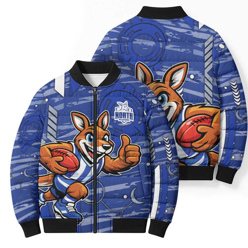 North Melbourne Kangaroos Bomber Puffer Jacket Mascot Cartoon Football Illustration Style