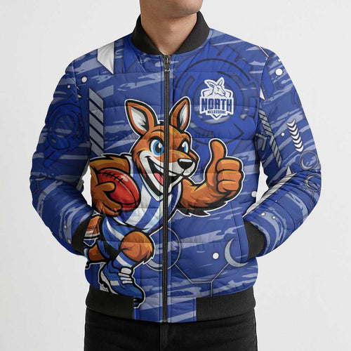 North Melbourne Kangaroos Bomber Puffer Jacket Mascot Cartoon Football Illustration Style