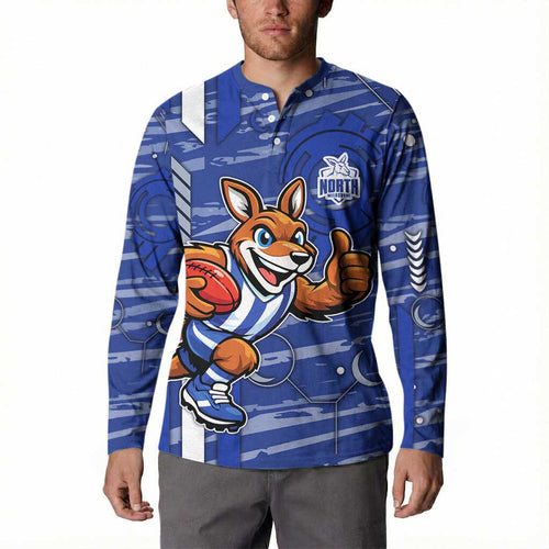 North Melbourne Kangaroos Button Sweatshirt Mascot Cartoon Football Illustration Style