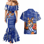 North Melbourne Kangaroos Couples Matching Mermaid Dress and Hawaiian Shirt Mascot Cartoon Football Illustration Style